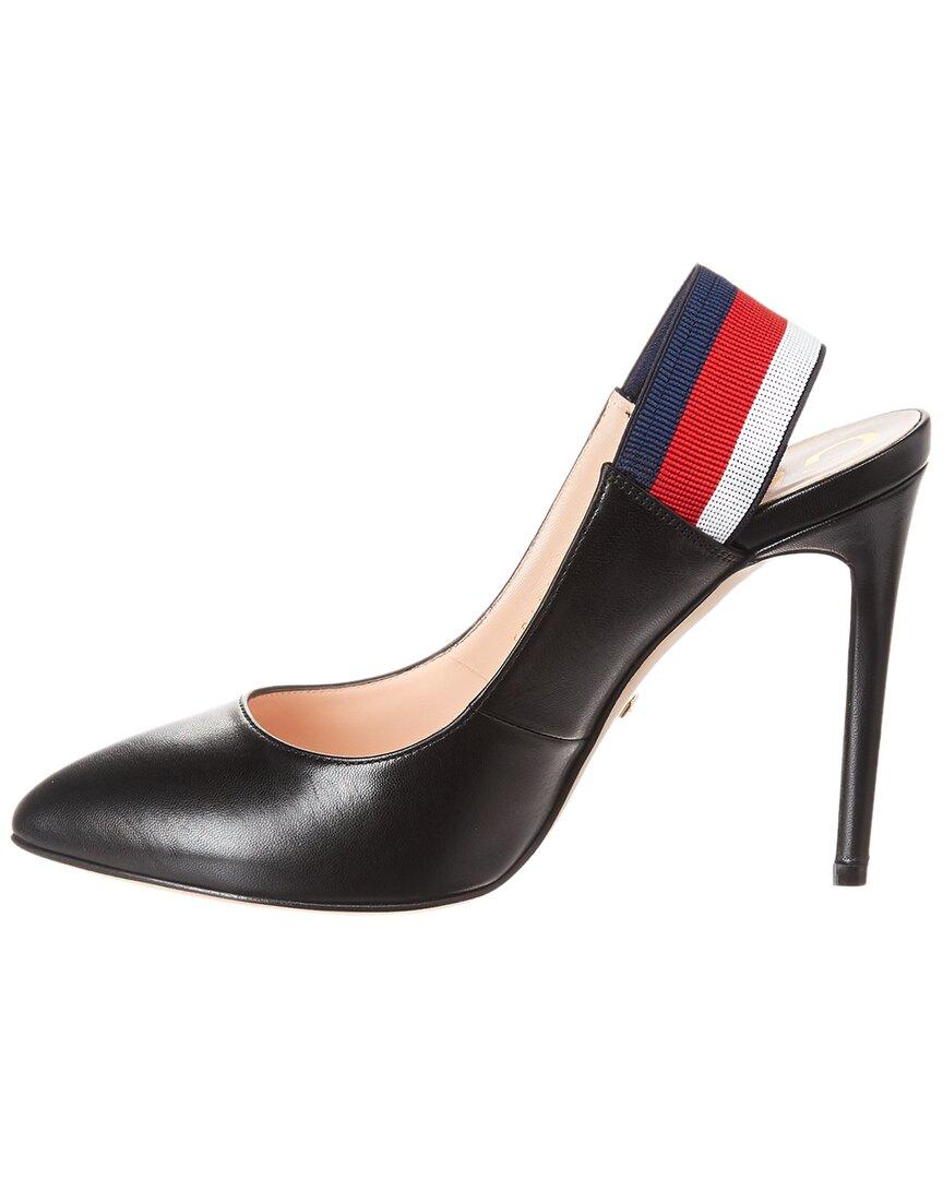 Gucci Sylvie Web & Leather Slingback Pump in Black | Lyst