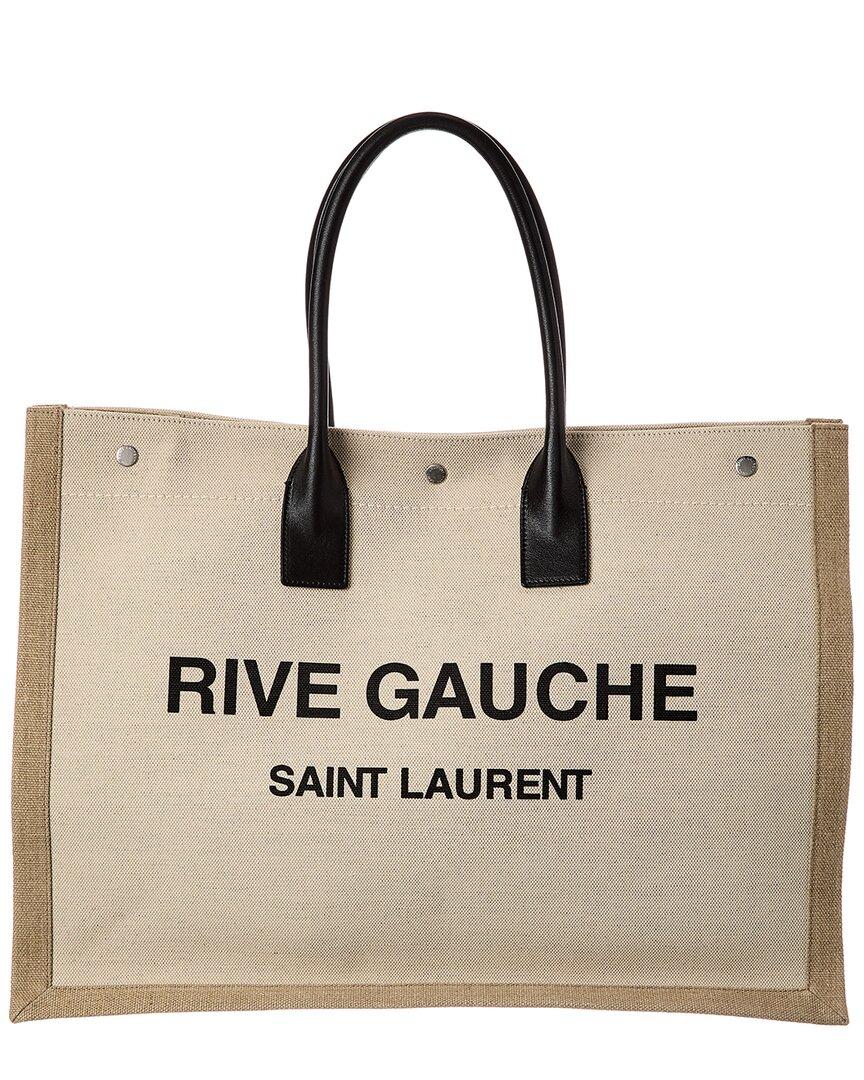 Saint Laurent Rive Gauche Large Linen Leather Tote in Natural