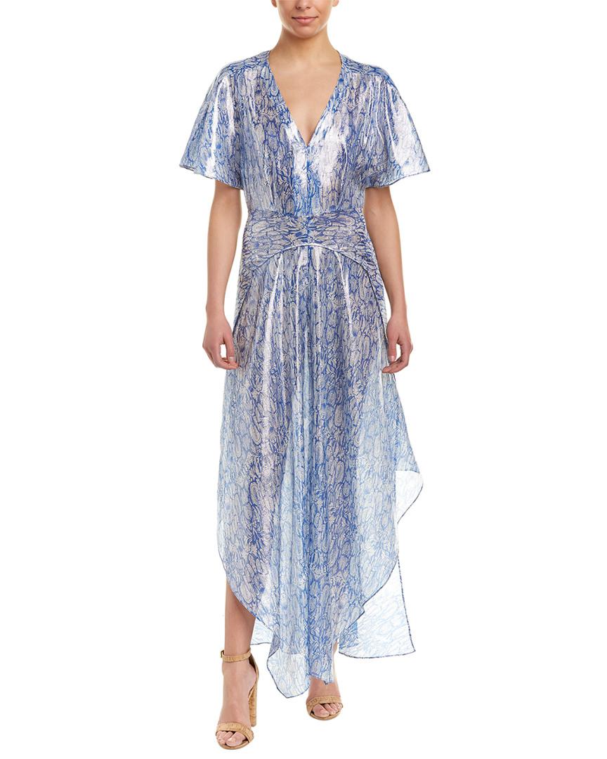 Maje Metallic Silk-blend Maxi Dress in Blue | Lyst