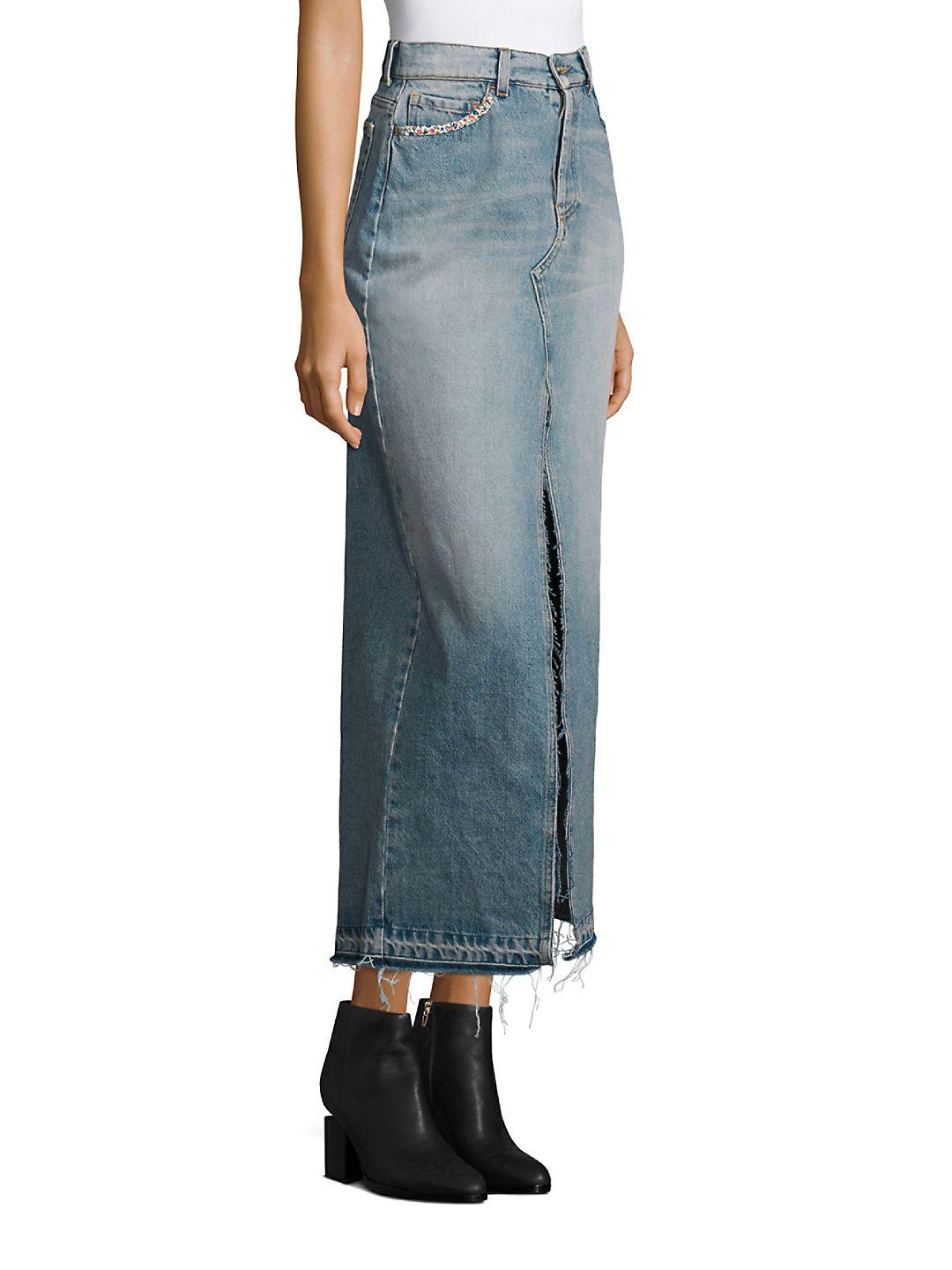 maxi denim pencil skirts