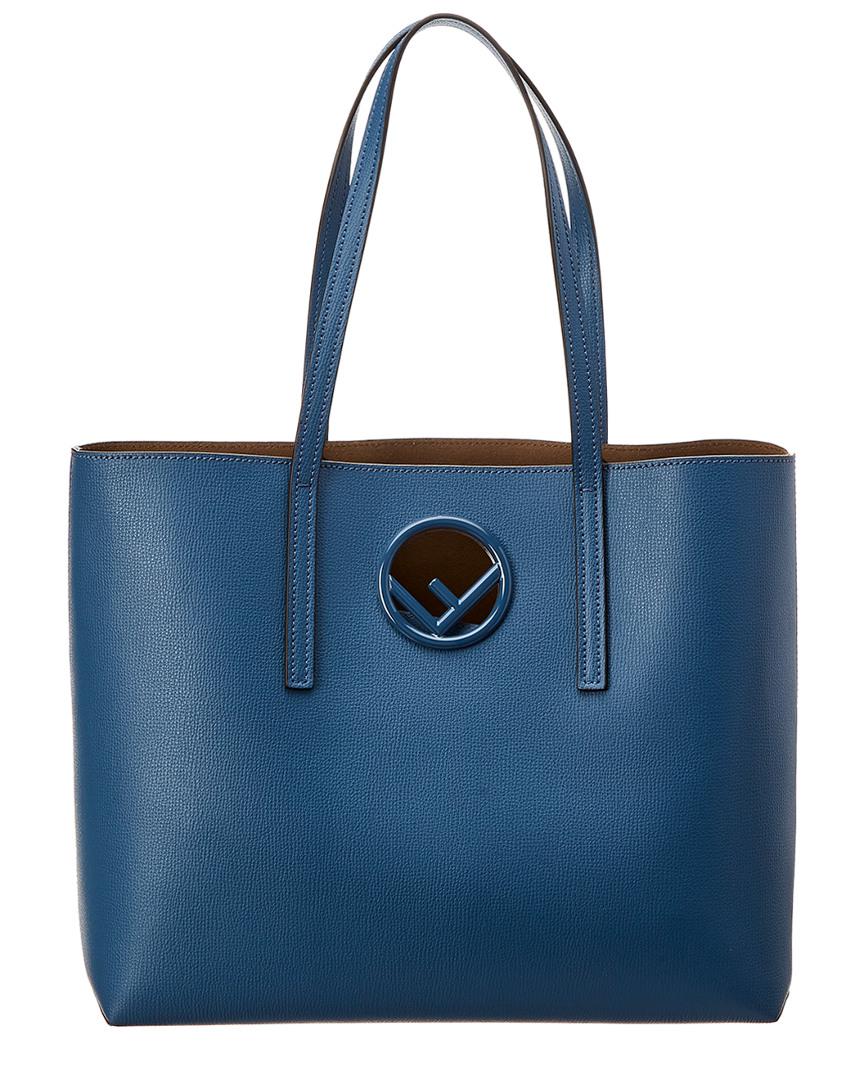 Fendi F Logo Leather Shopper Tote in Blue | Lyst