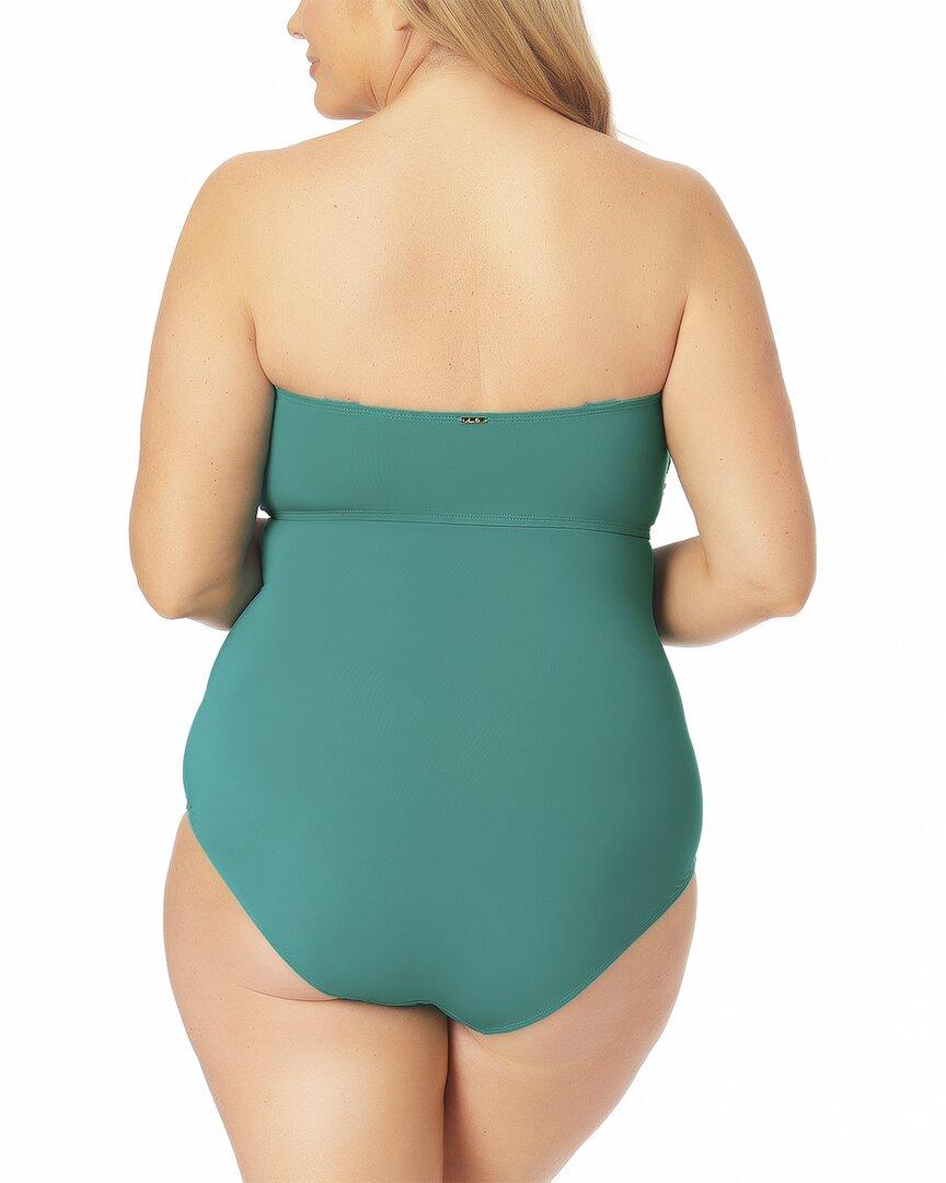 Anne Cole Synthetic Plus Front Shirred Bandeau One-piece in Green - Lyst