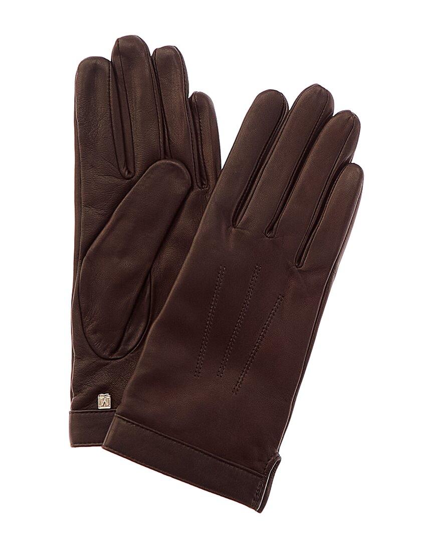 Bruno Magli Logo Cuff Cashmere-lined Leather Gloves in Brown | Lyst