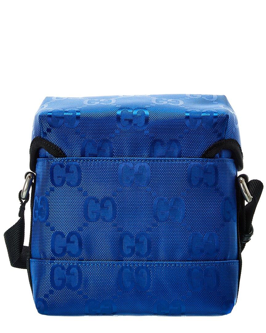 Gucci Front Zip Flat Messenger Bag GG Coated Canvas Medium Blue 2169141
