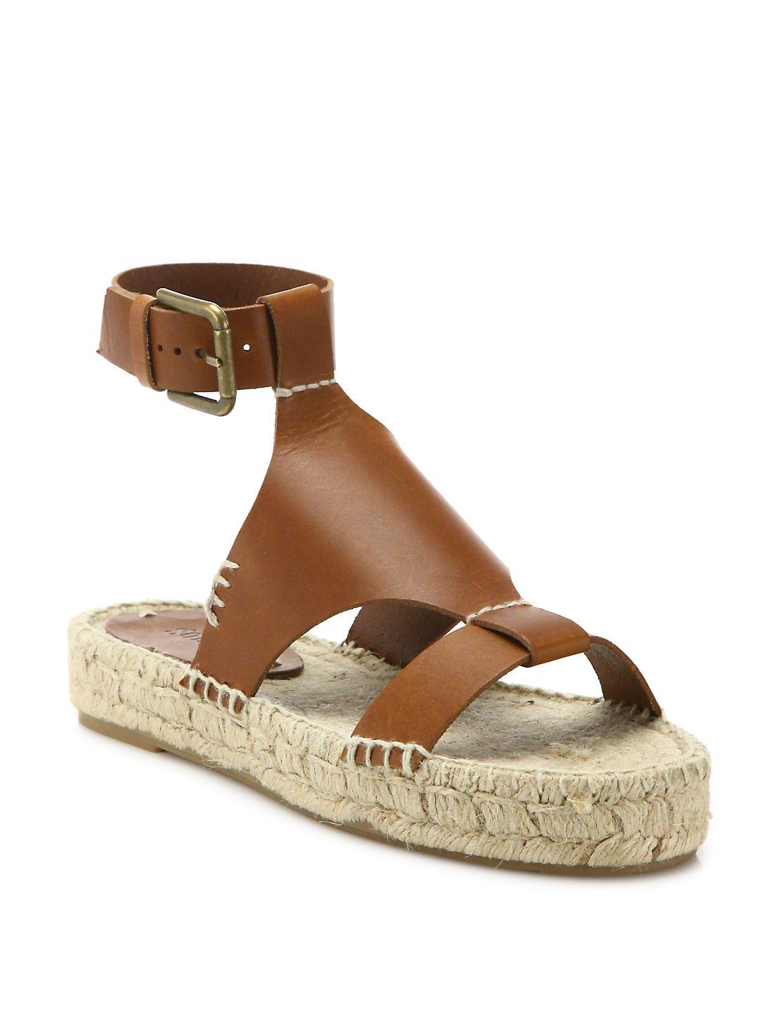 Soludos Banded Shield Leather Espadrille Sandals in Camel ...