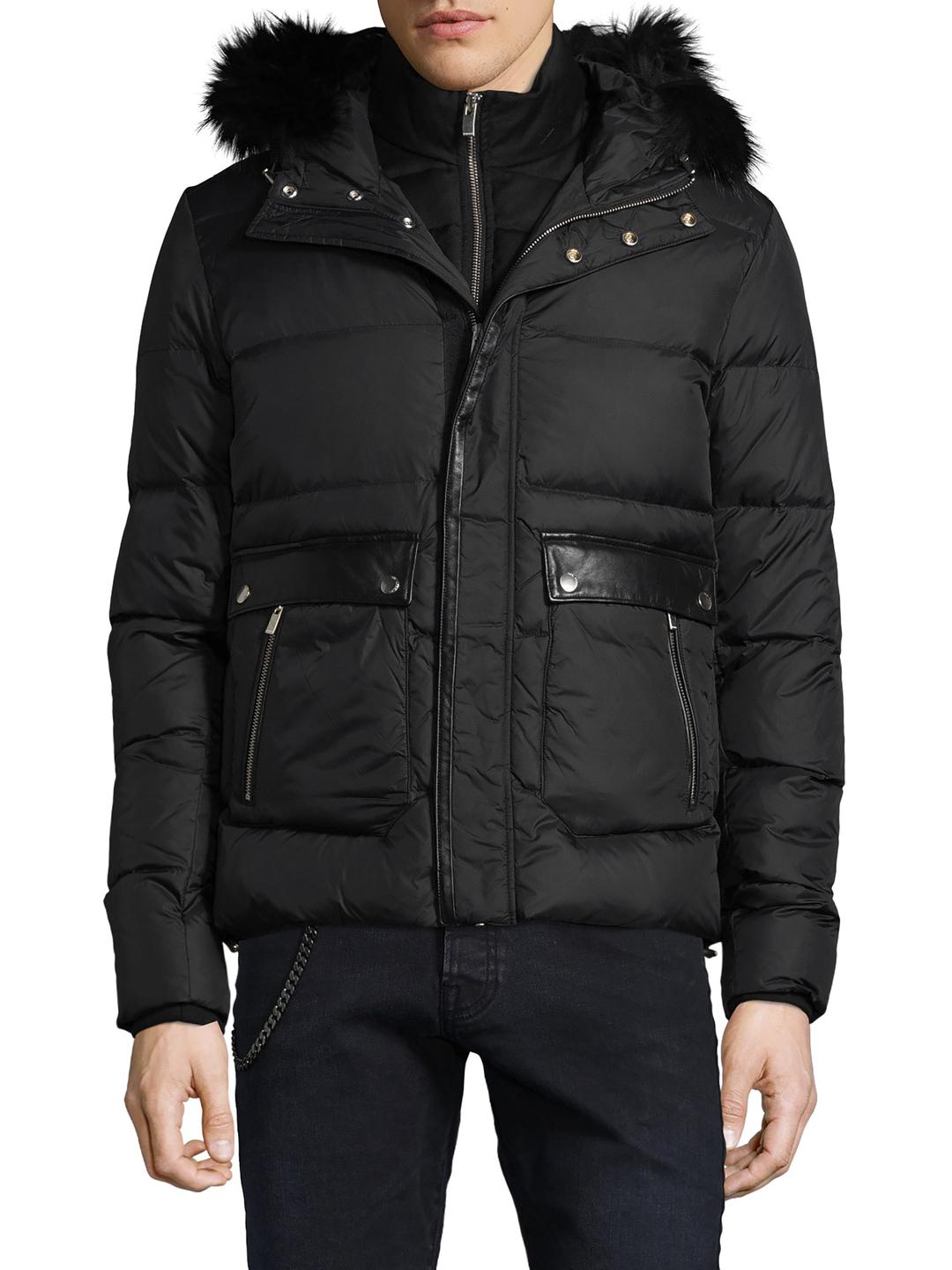 The Kooples Quilted Fur Puffer Jacket in Black for Men - Lyst