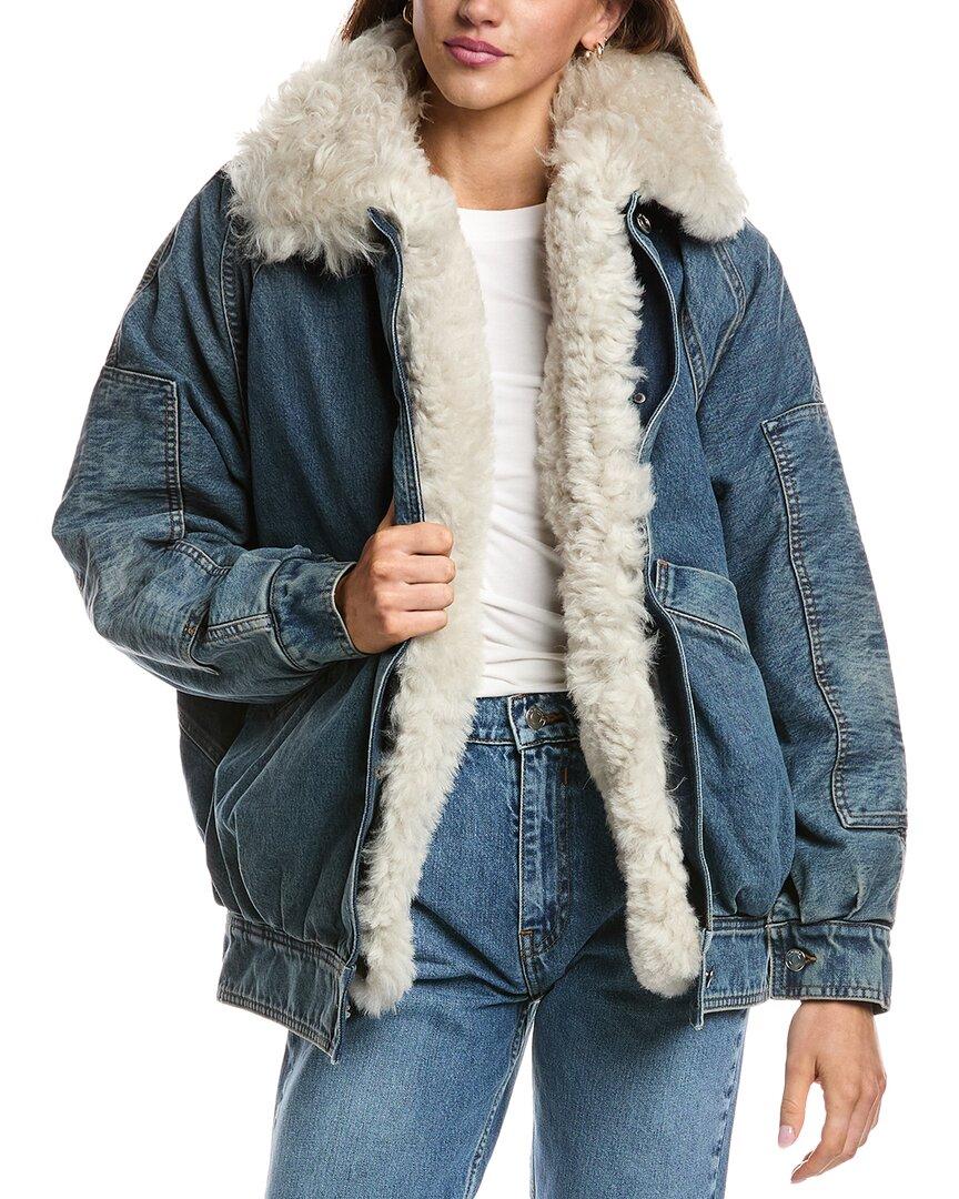 IRO Benton Shearling Collar Jacket in Blue Lyst UK