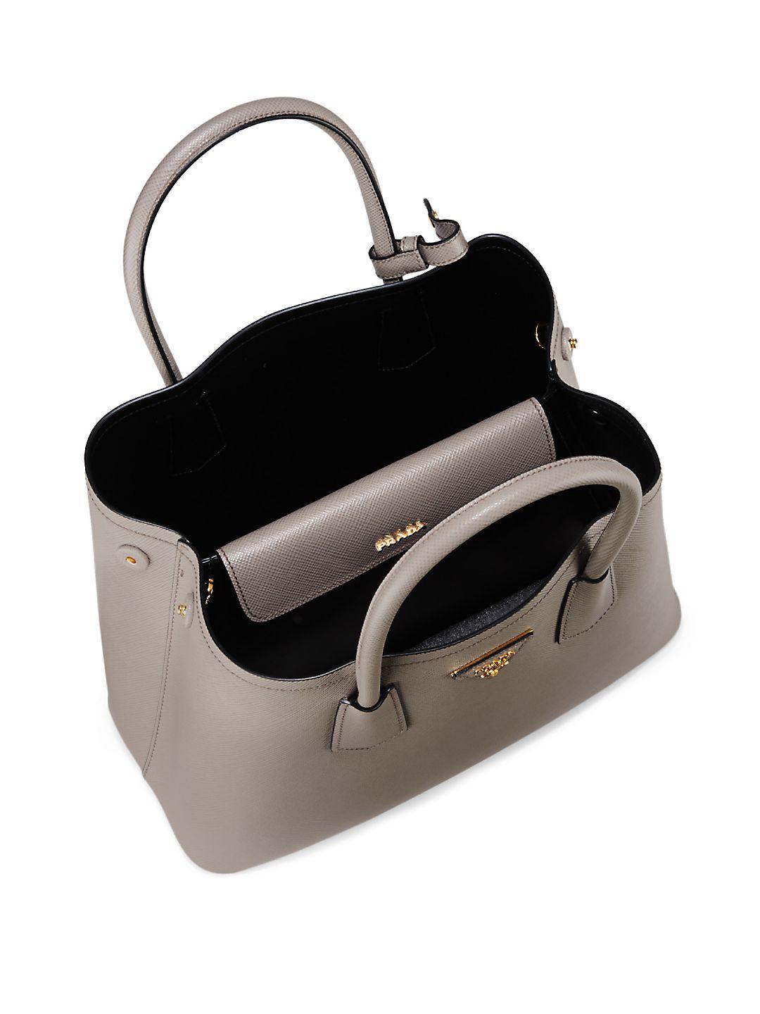 Authentic Prada Argilla Grey Vernice Saffiano Leather Small Promenade Alma  Bag