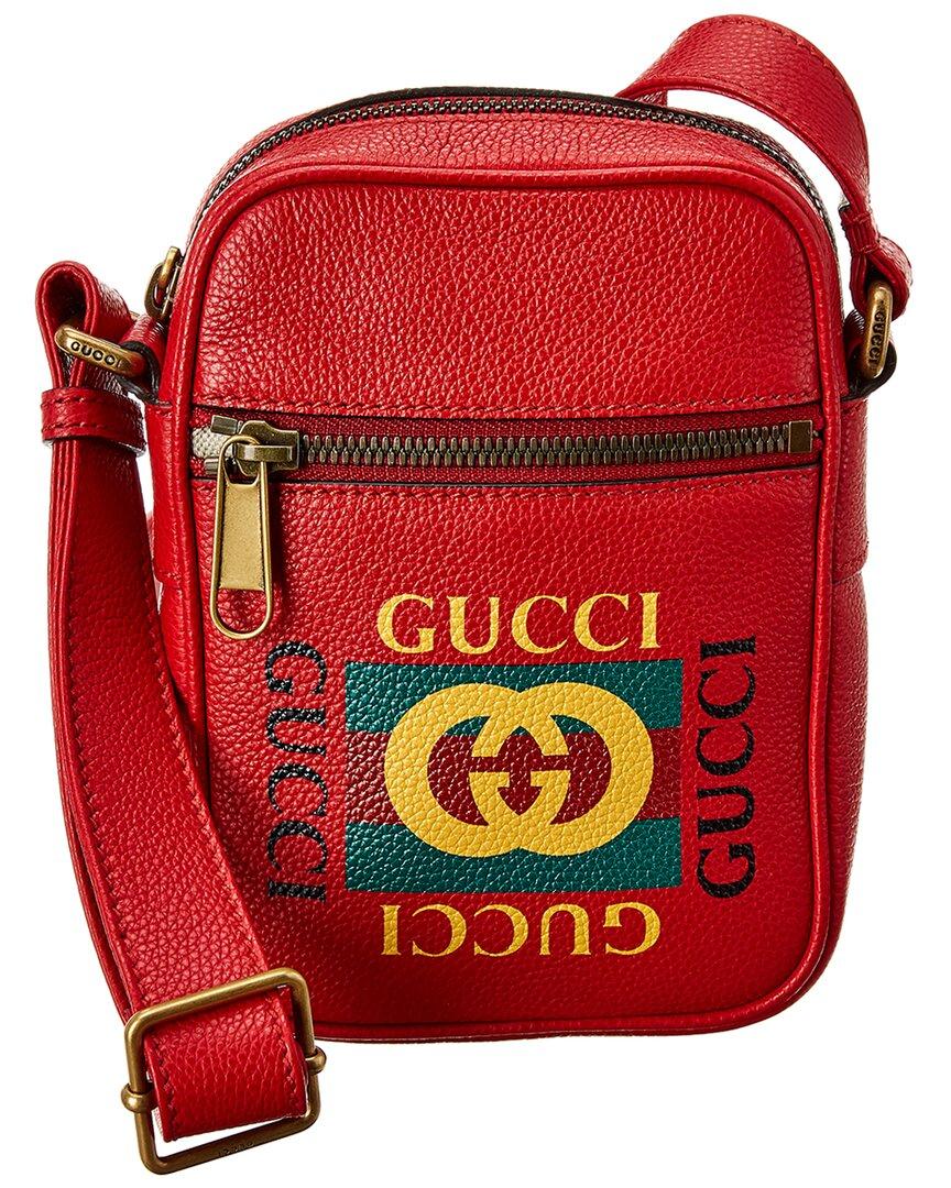 Gucci Logo Leather Messenger Bag in Red for Men | Lyst