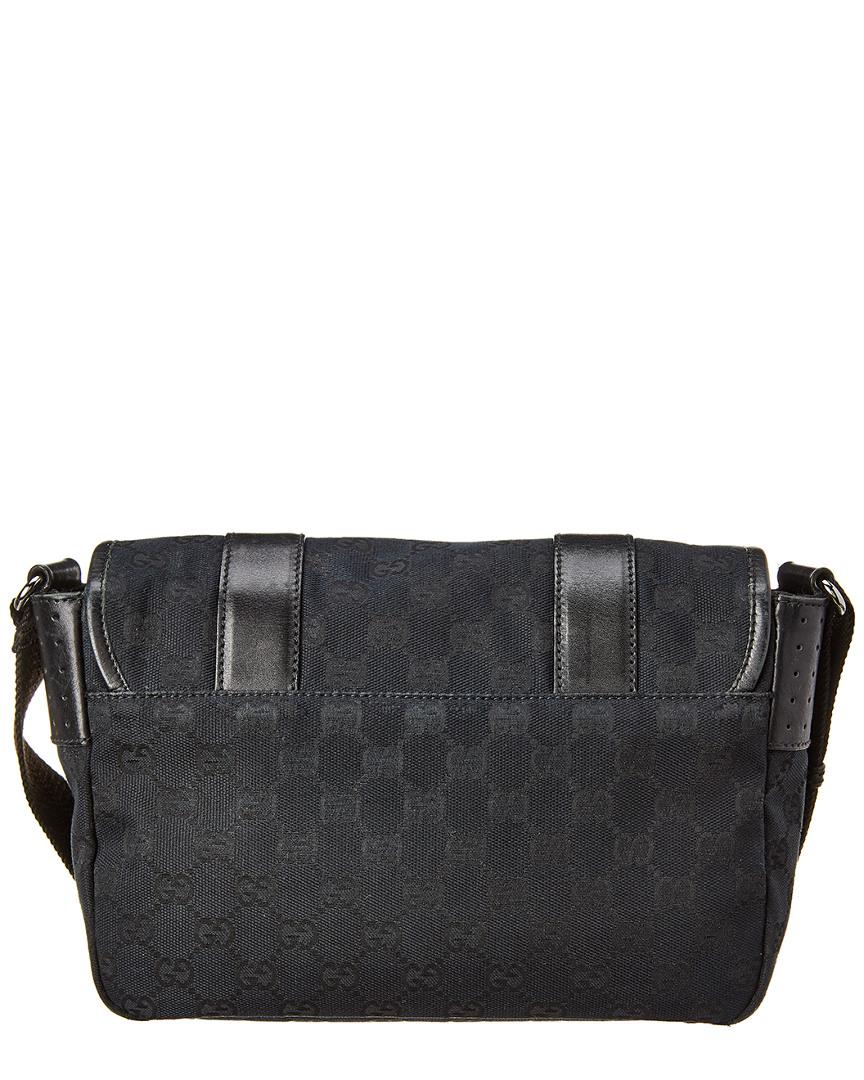 Gucci Black GG Canvas & Leather Messenger Bag | Lyst