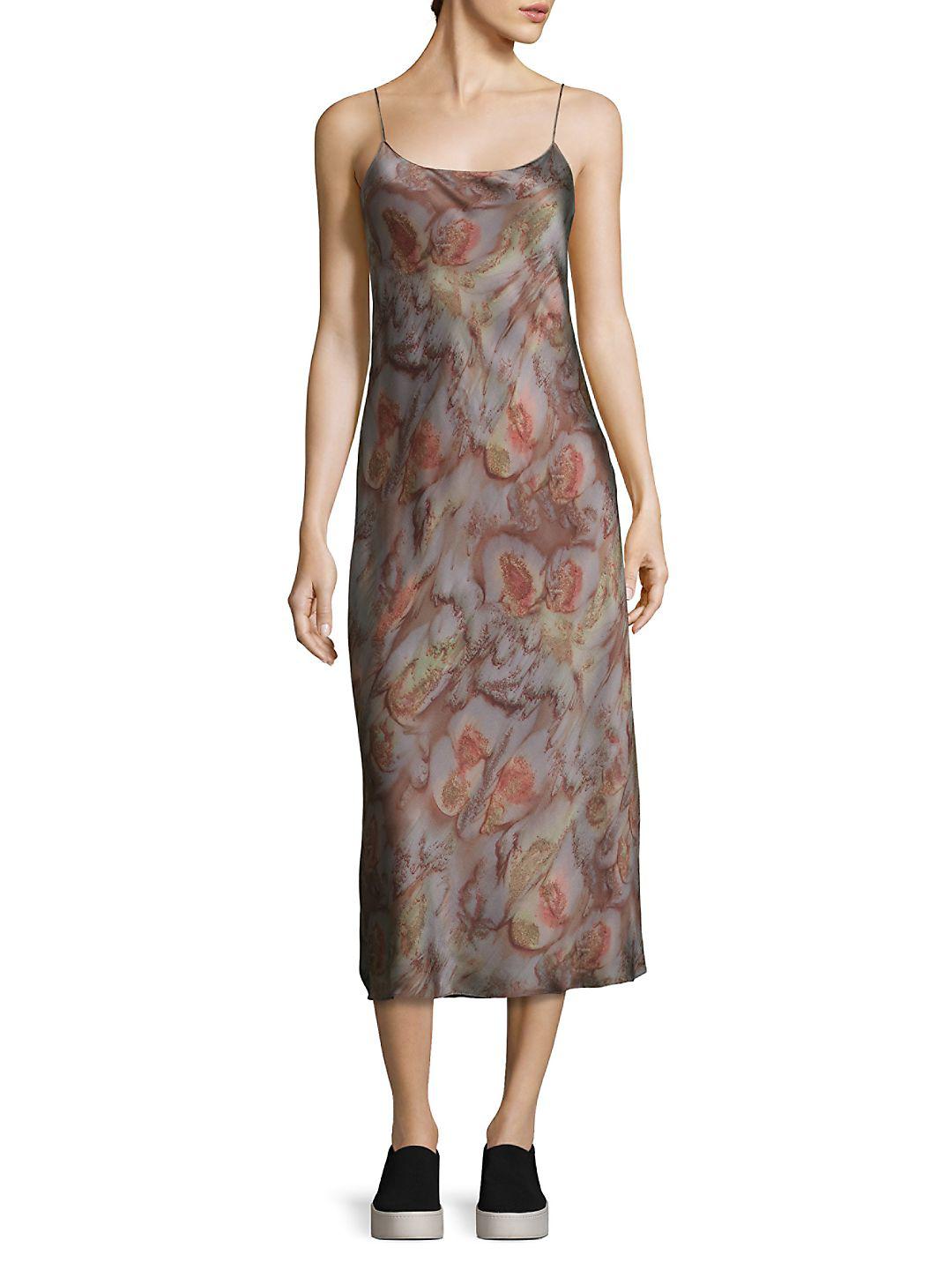 Vince Womens Watercolor Print Slip Dress