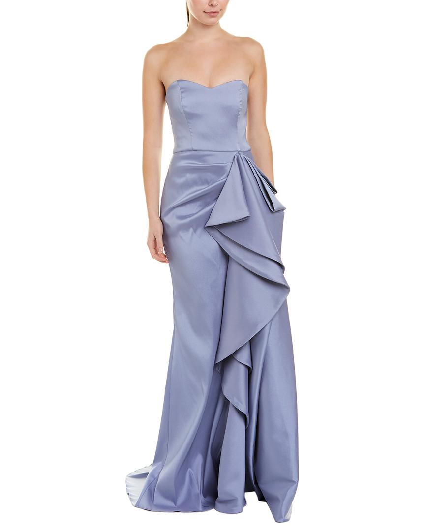 badgley mischka asymmetrical ruffle gown