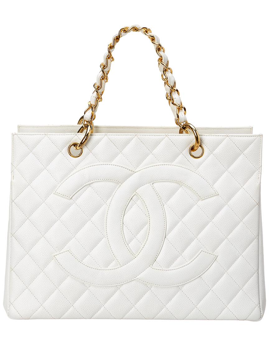 Chanel white shopping bag best sale
