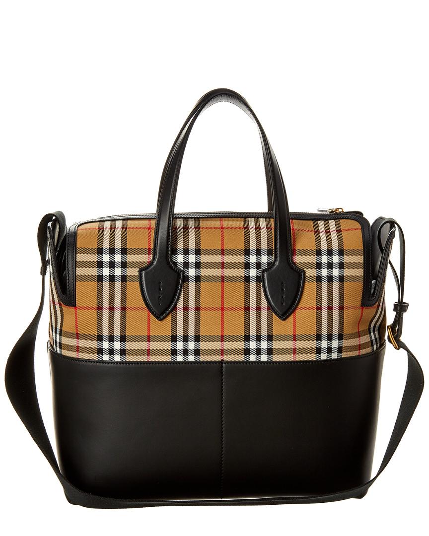 Burberry Kingswood Vintage Check & Leather Diaper Bag in Black | Lyst