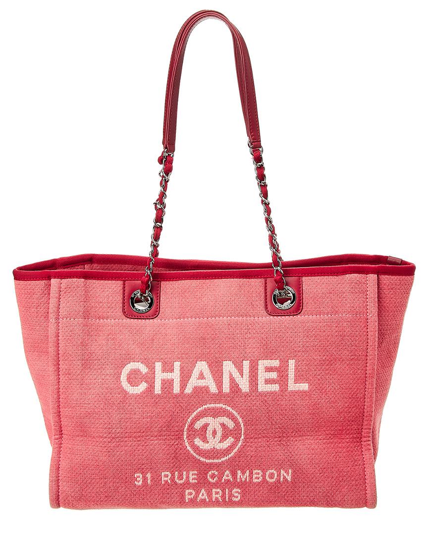 Chanel Deauville MM Canvas & Leather 2way Pink Silver - Tabita