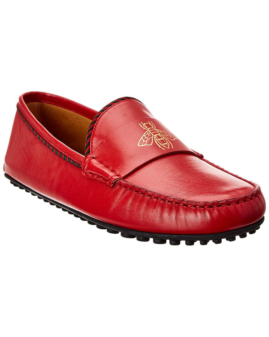 Gucci Bee Leather Driver in Red for Men 