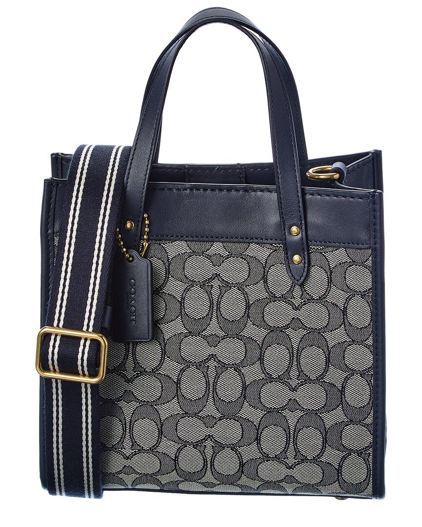 COACH Field 22 Signature Jacquard & Leather Tote in Blue Lyst