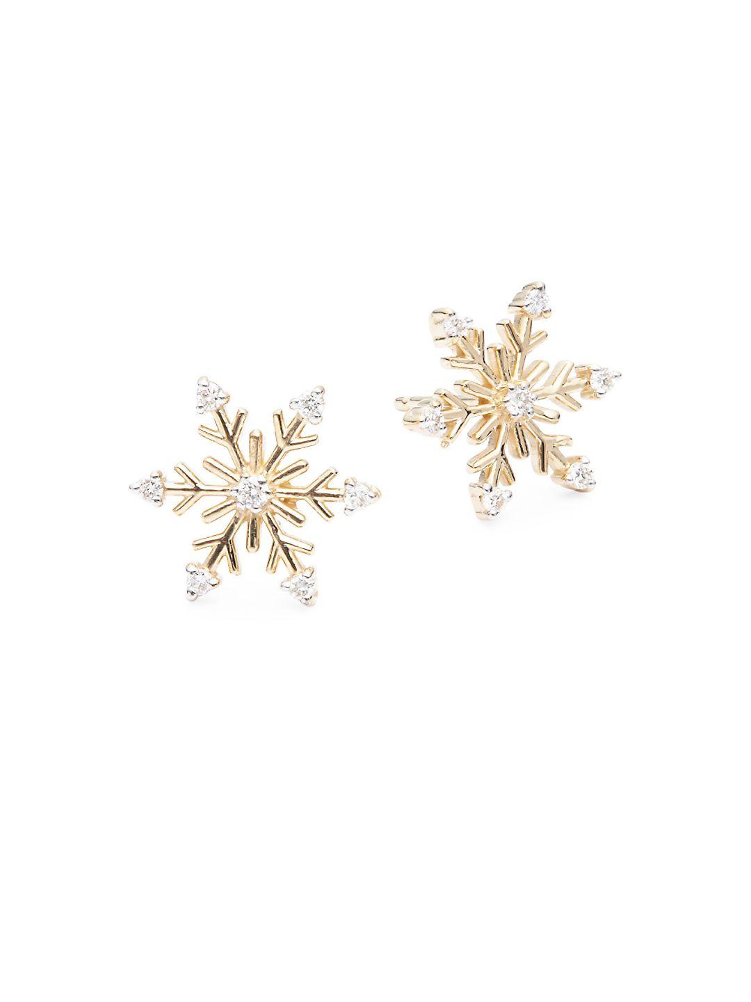 Diamond 14k Yellow Gold Snowflake Earrings Diamond 14k Yellow Gold Snowflake Earrings