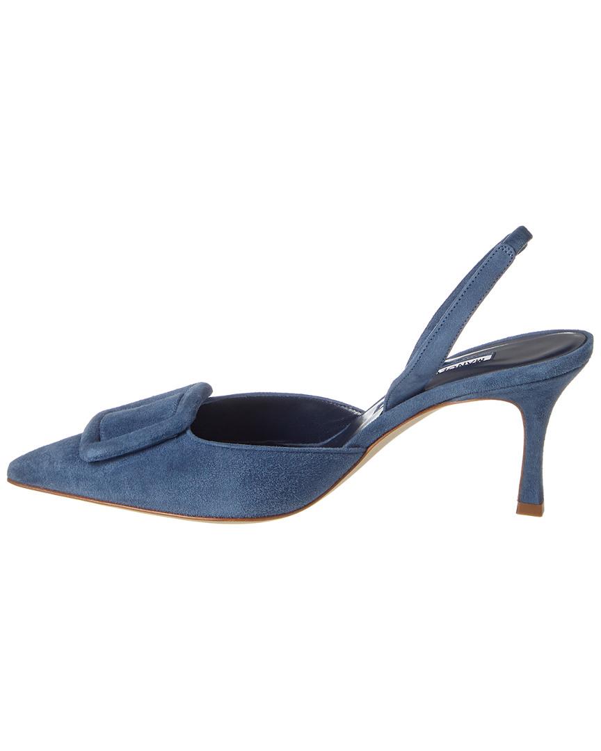 blue suede slingbacks