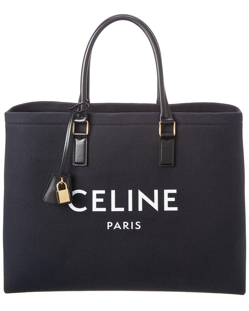 Celine Horizontal Canvas & Leather Tote in Black | Lyst