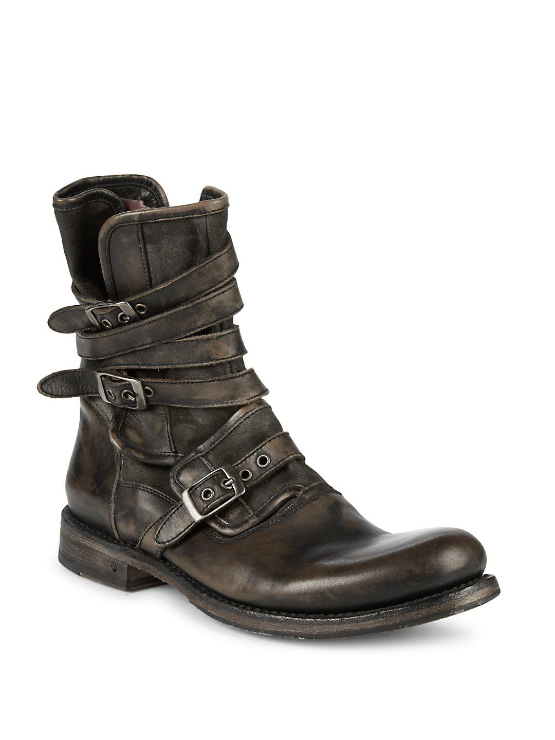 John Varvatos Engineer Triple Buckle Leather Boots in Grey (Gray) for ...
