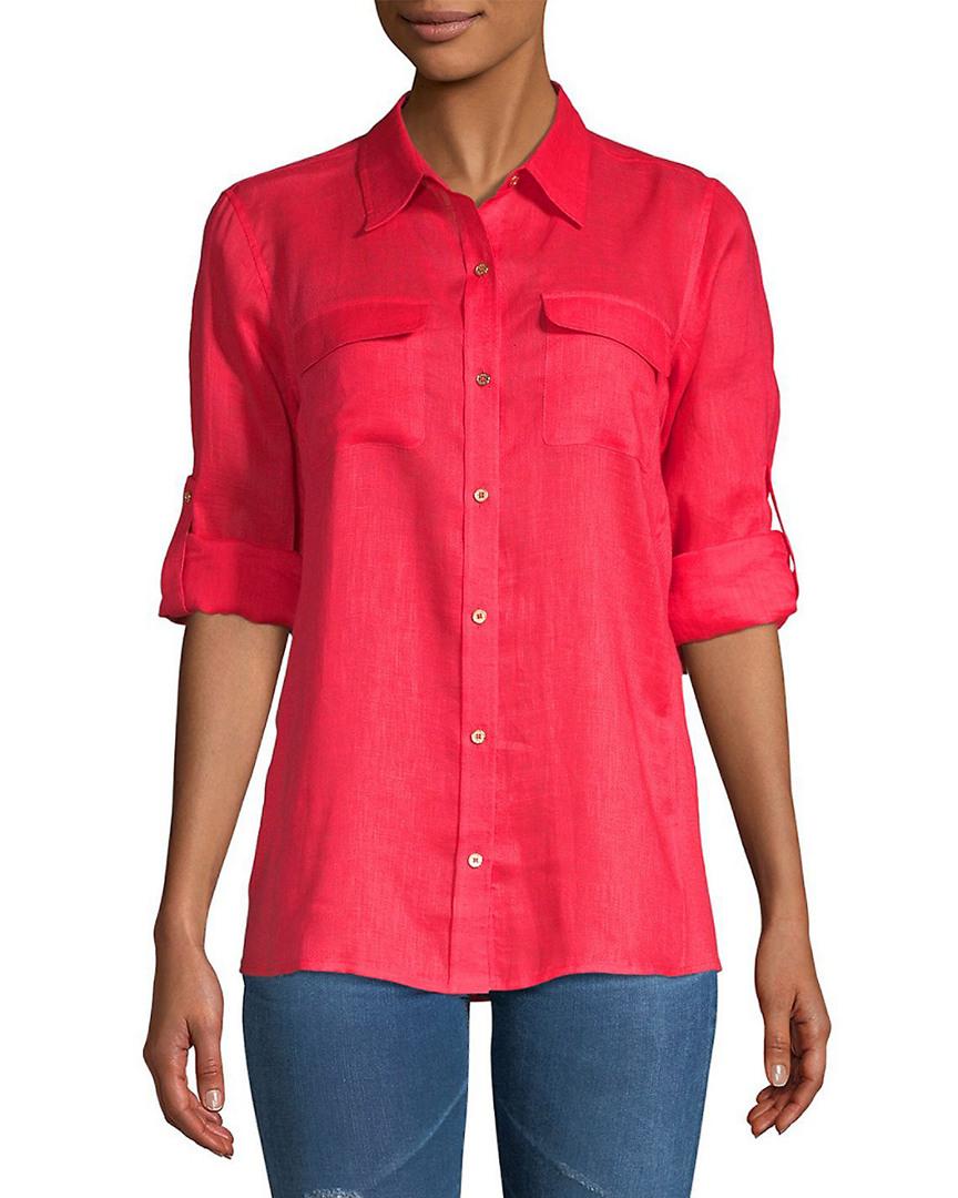 Calvin Klein Linen Blouse in Red | Lyst