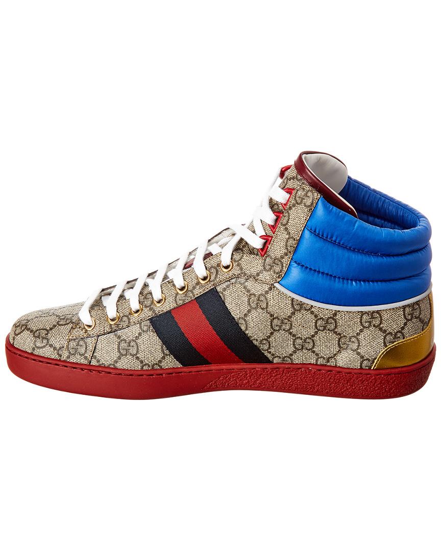 Gucci Canvas Ace GG High-top Sneakers in Natural Beige/ Light Brown ...
