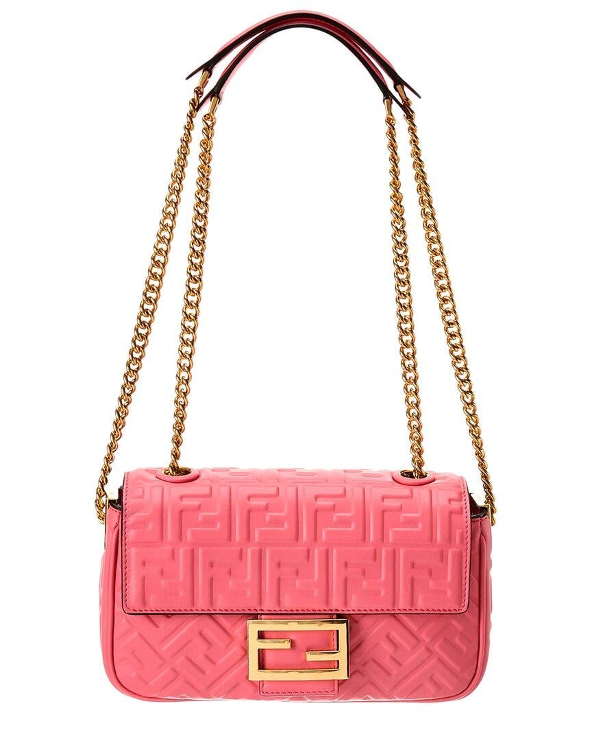 Fendi Mini Baguette Bag In FF Motif Canvas Pink/Red