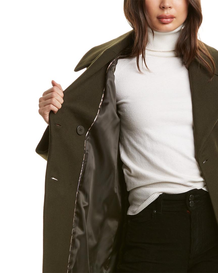 nine west green double-breasted wool-blend coat