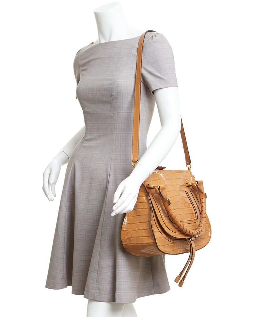 Chloé Marcie Croc-embossed Leather Shoulder Bag in Brown | Lyst