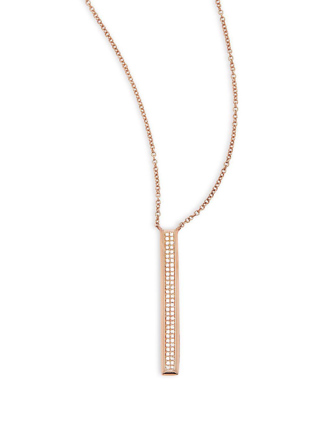 EF Collection Diamond & 14k Rose Gold Vertical Bar Pendant Necklace in