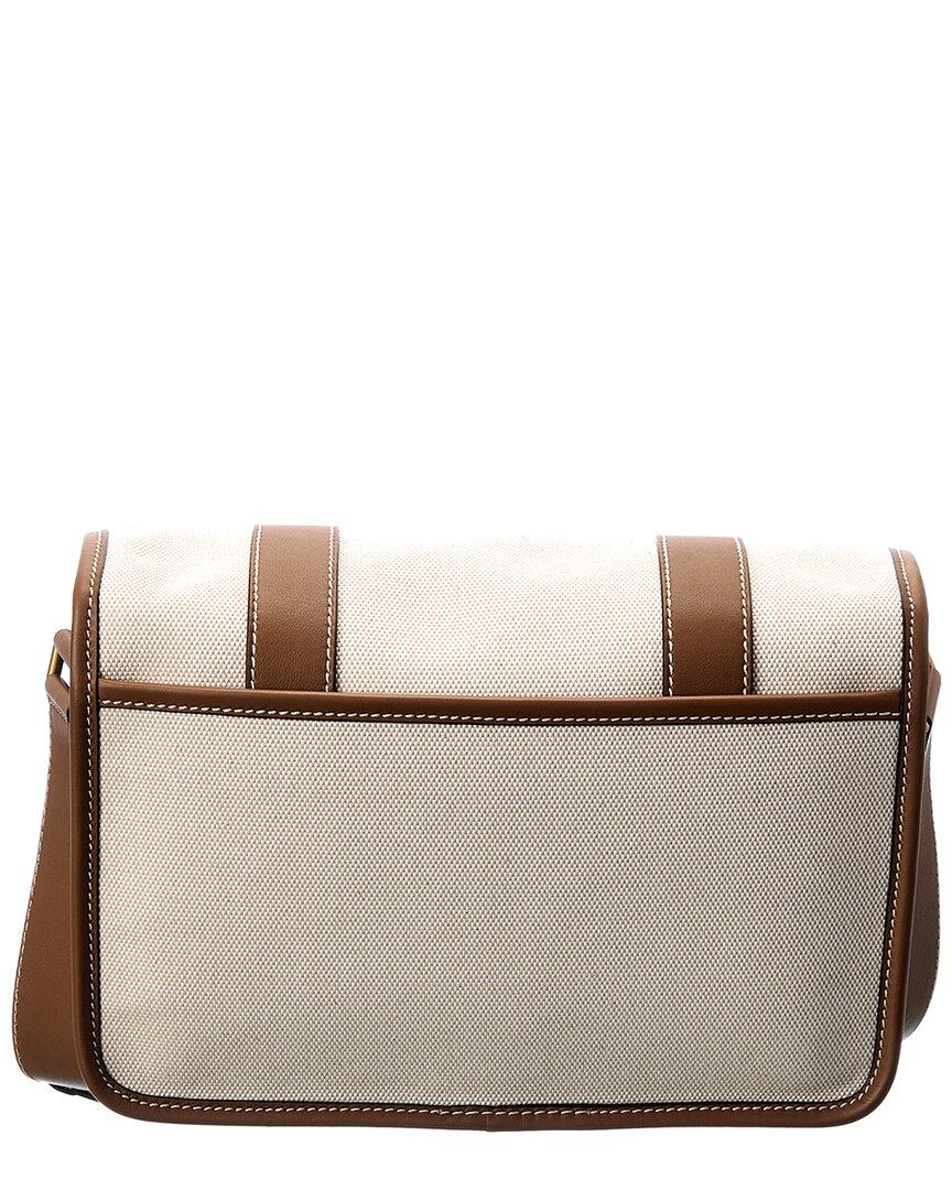 Michael Kors Simone Canvas And Leather Messenger Bag in Natural | Lyst