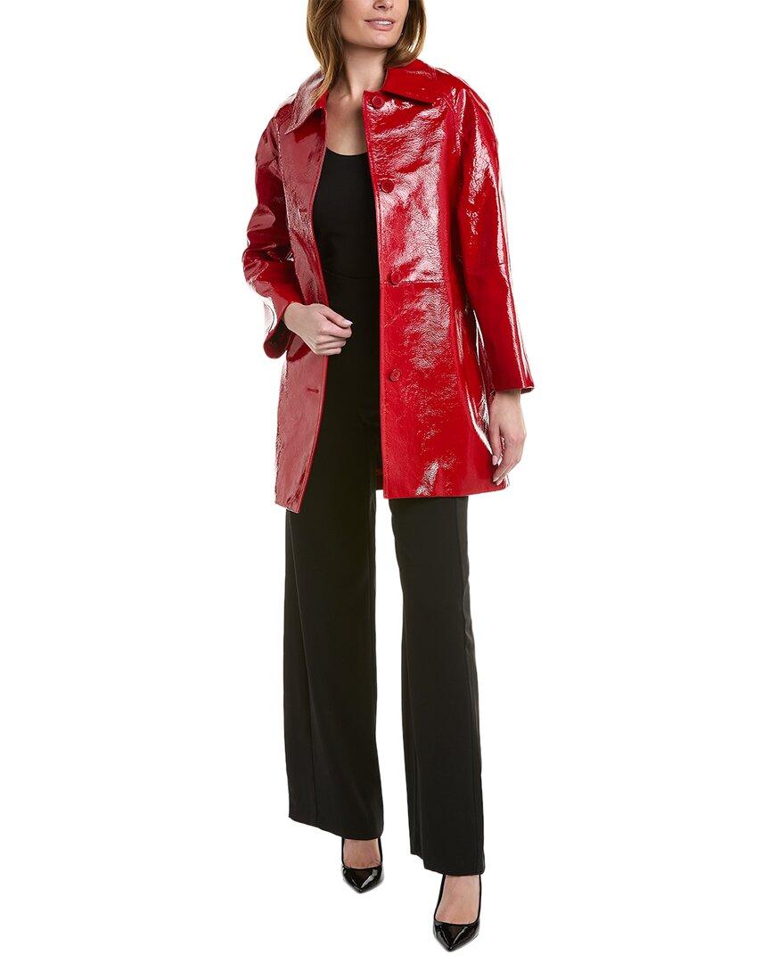 Michael Kors Collection Crackle Patent Balmacaan Coat in Red | Lyst UK