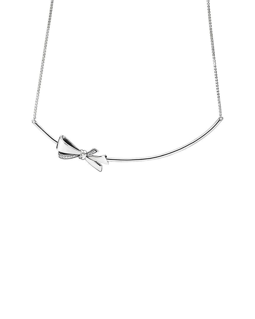 PANDORA Sparkling Bow Necklace in Metallic | Lyst