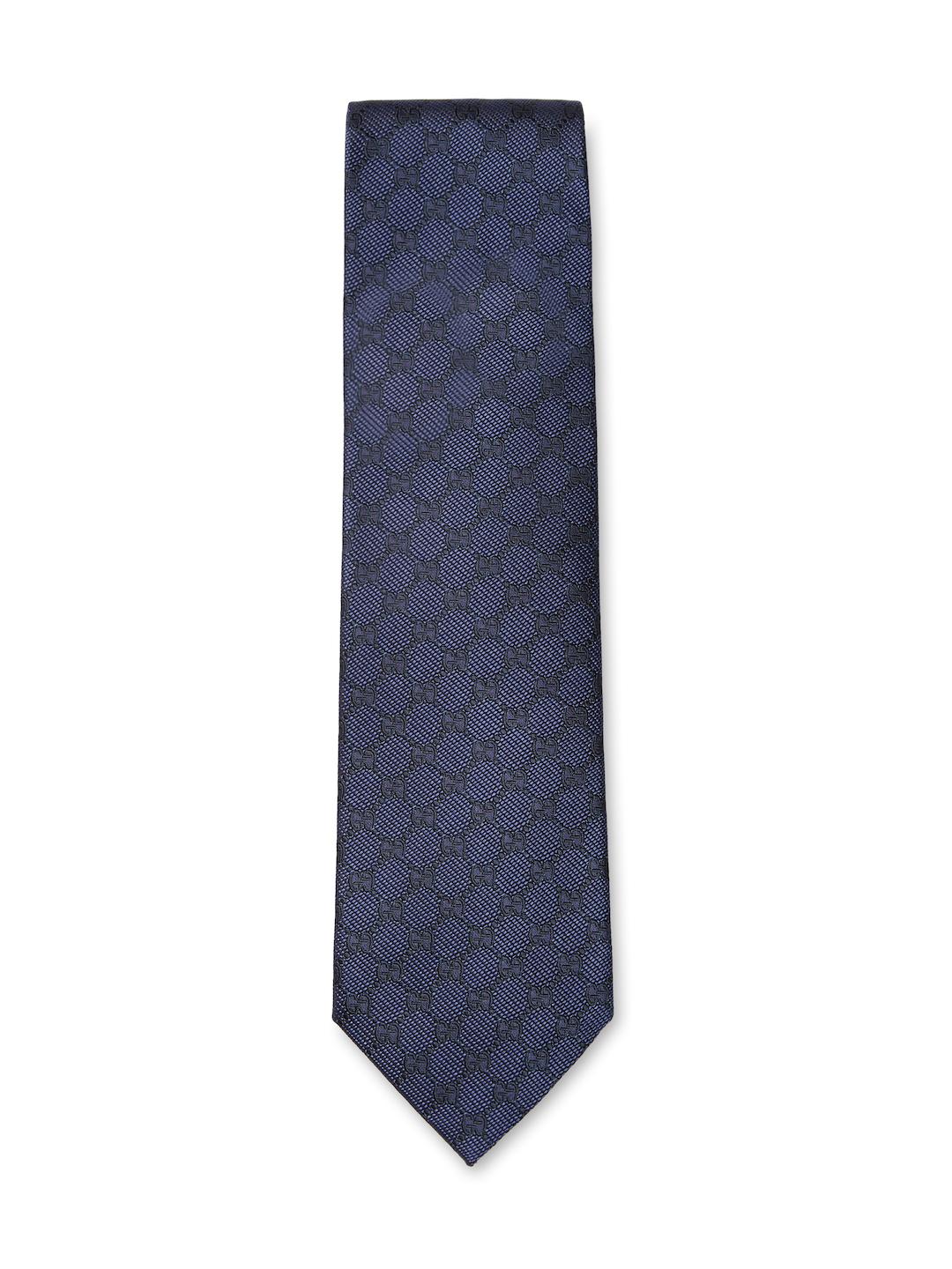 Gucci Logo Embroidered Silk Tie in Blue 