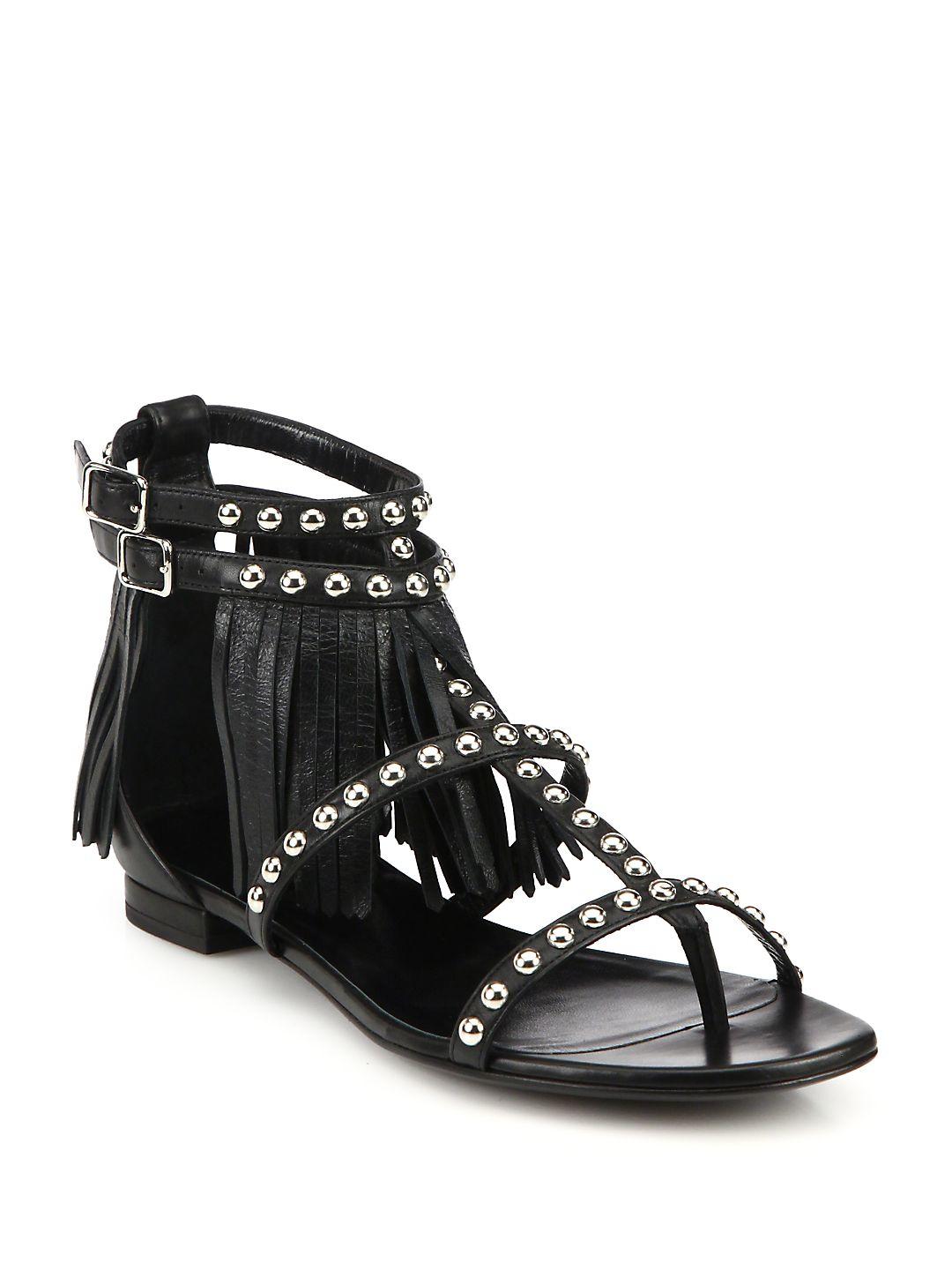 black fringe sandals
