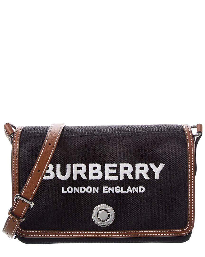 Burberry Logo Print Small Canvas & Leather Shoulder Bag in Black