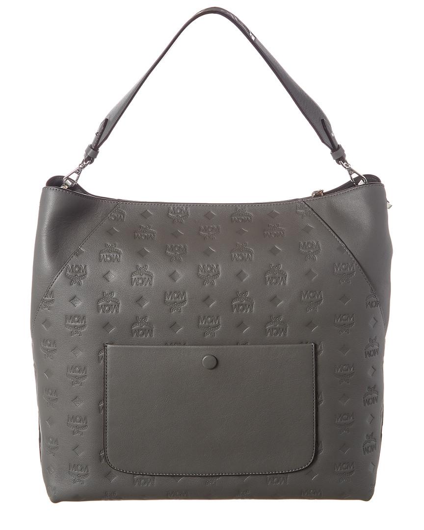 MCM Klara Large Monogram Leather Hobo Bag in Grey (Gray) - Lyst