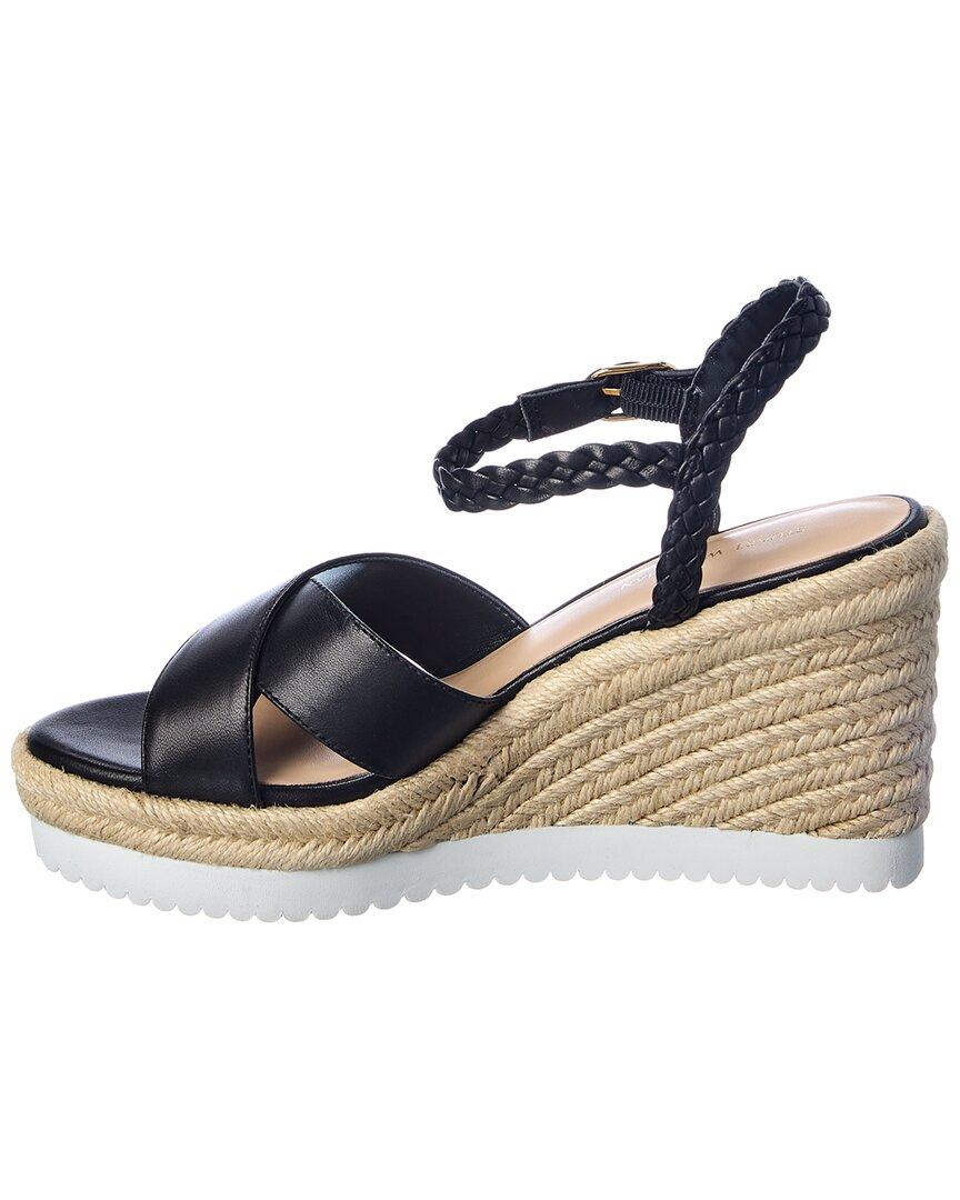 Stuart Weitzman Mykonos Braided Leather Wedge Sandal in Black | Lyst