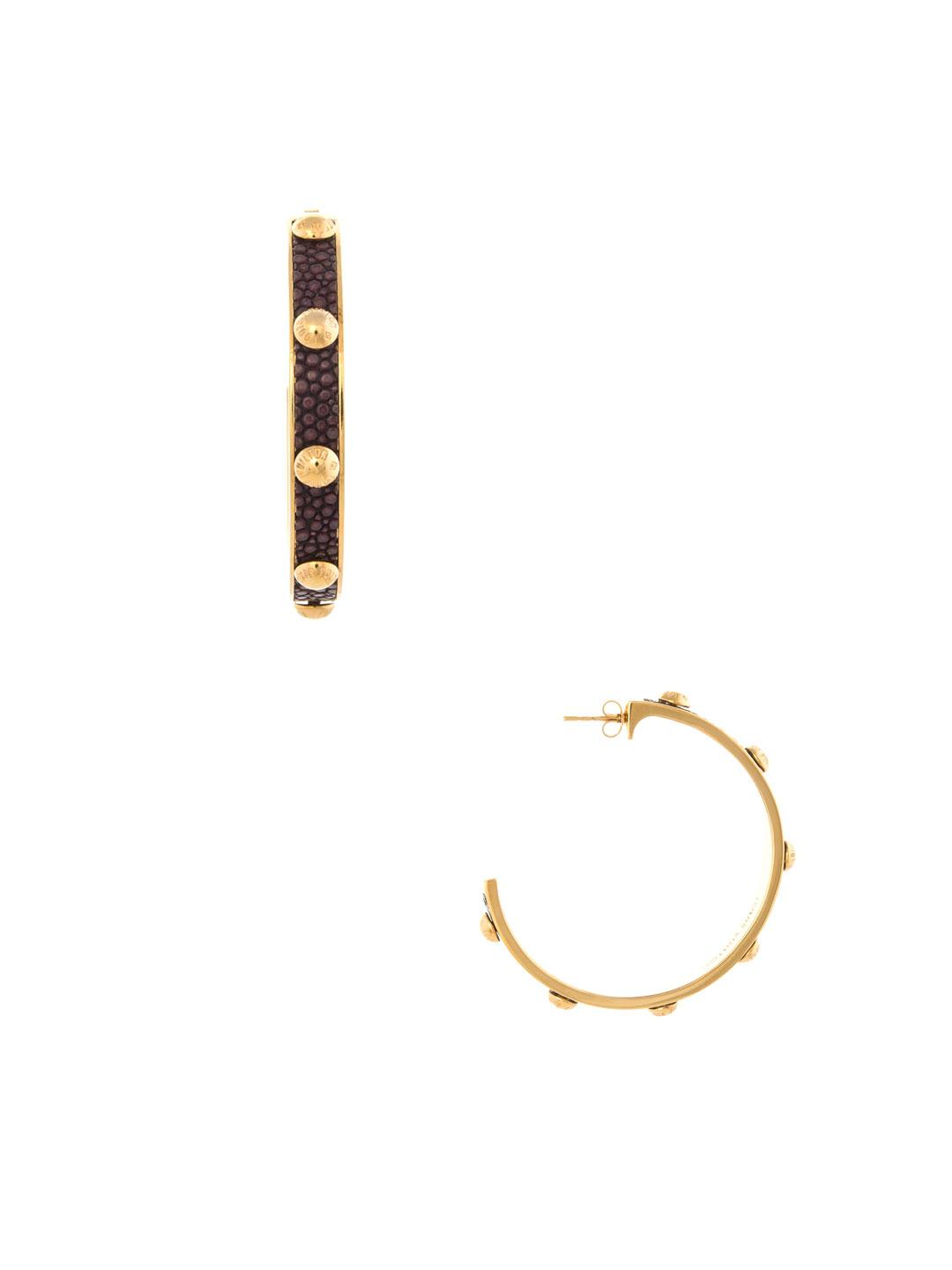 Louis Vuitton Vintage Studded Leather Hoop Earrings in Brown/Gold (Metallic) - Lyst