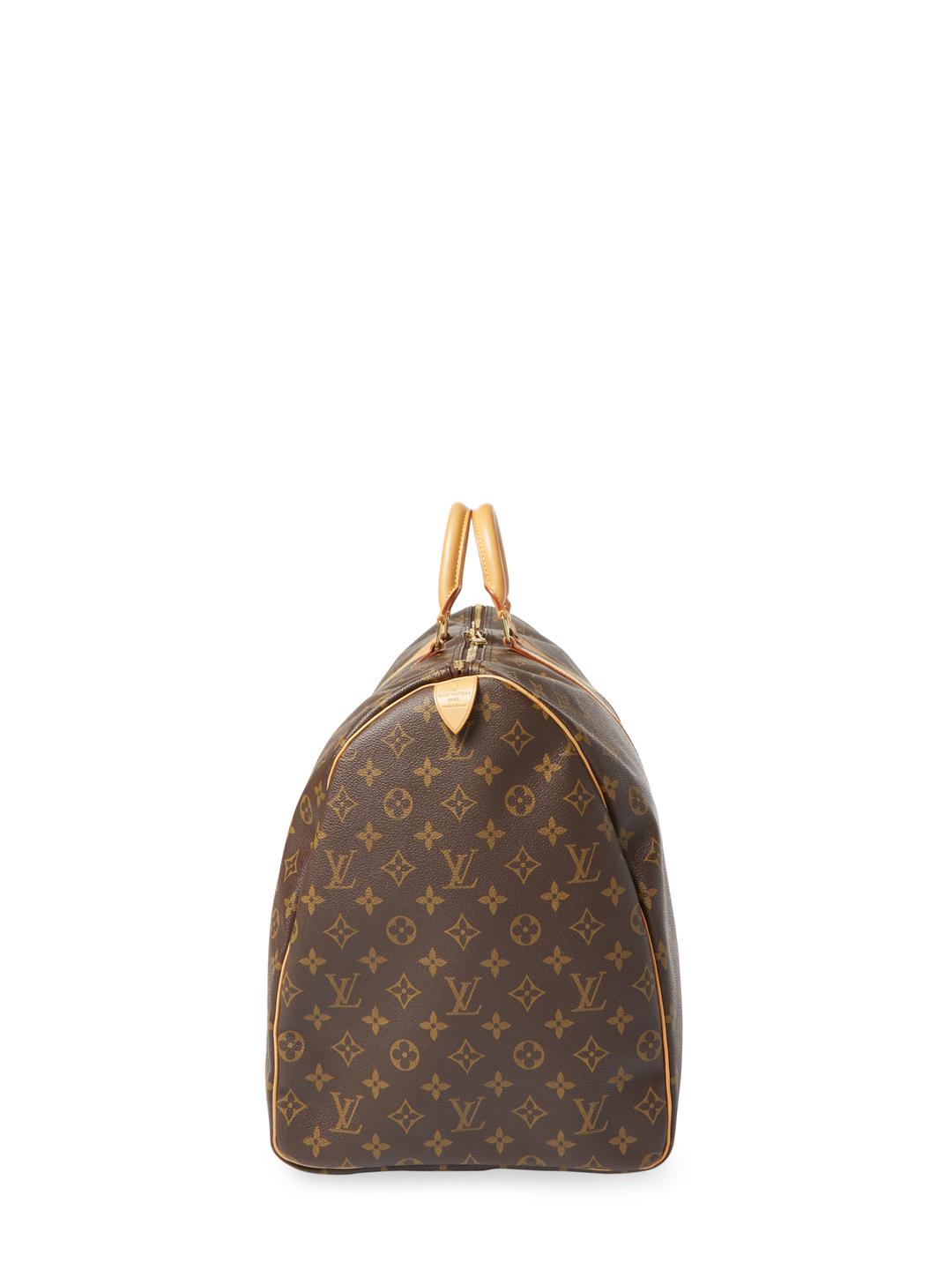 Louis Vuitton Vintage Leather Keepall 55 Bandouliere Monogram Canvas Duffel Travel Bag in Brown ...