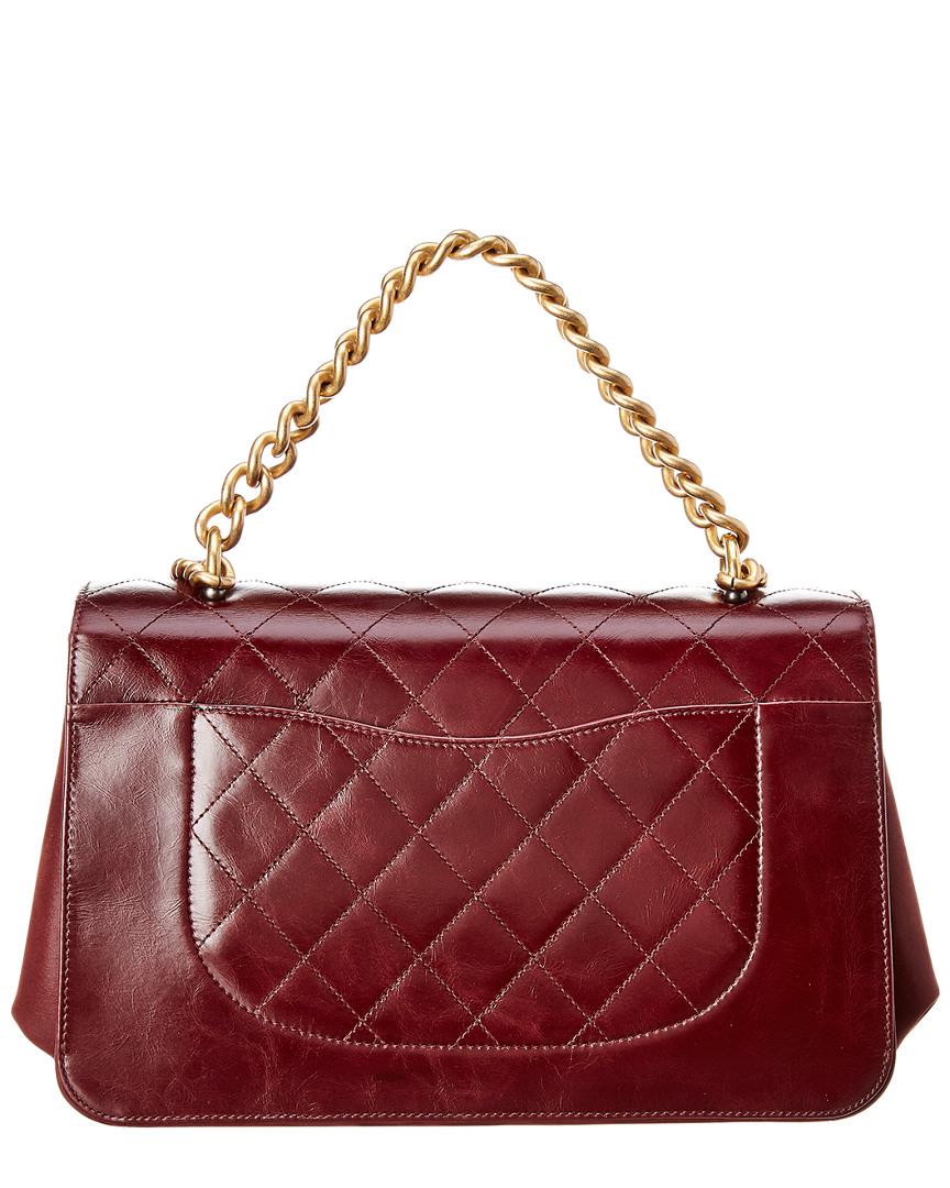 Chanel Burgundy Quilted Calfskin Leather Accordion Flap Bag in Red | Lyst