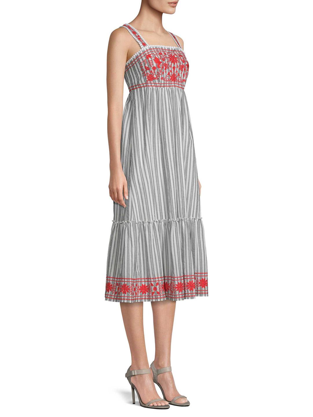 kate spade stripe embroidered midi dress