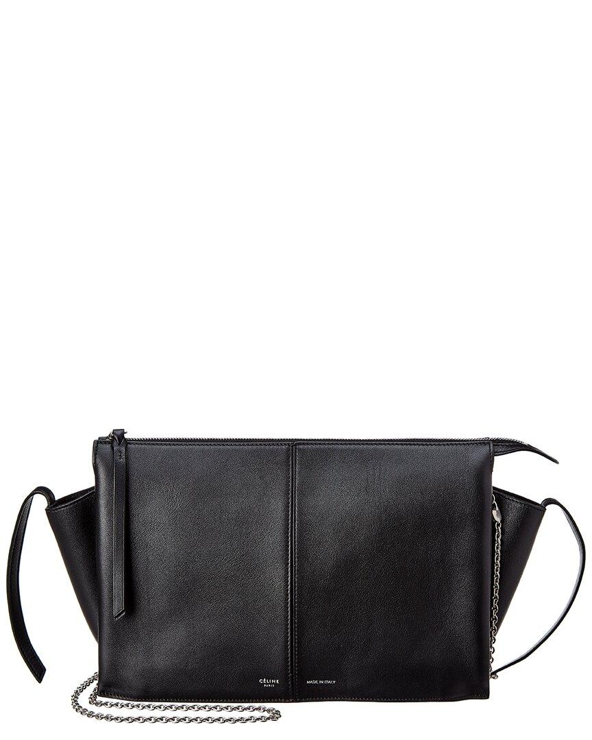 Celine Trifold Leather Shoulder Bag in Black Lyst