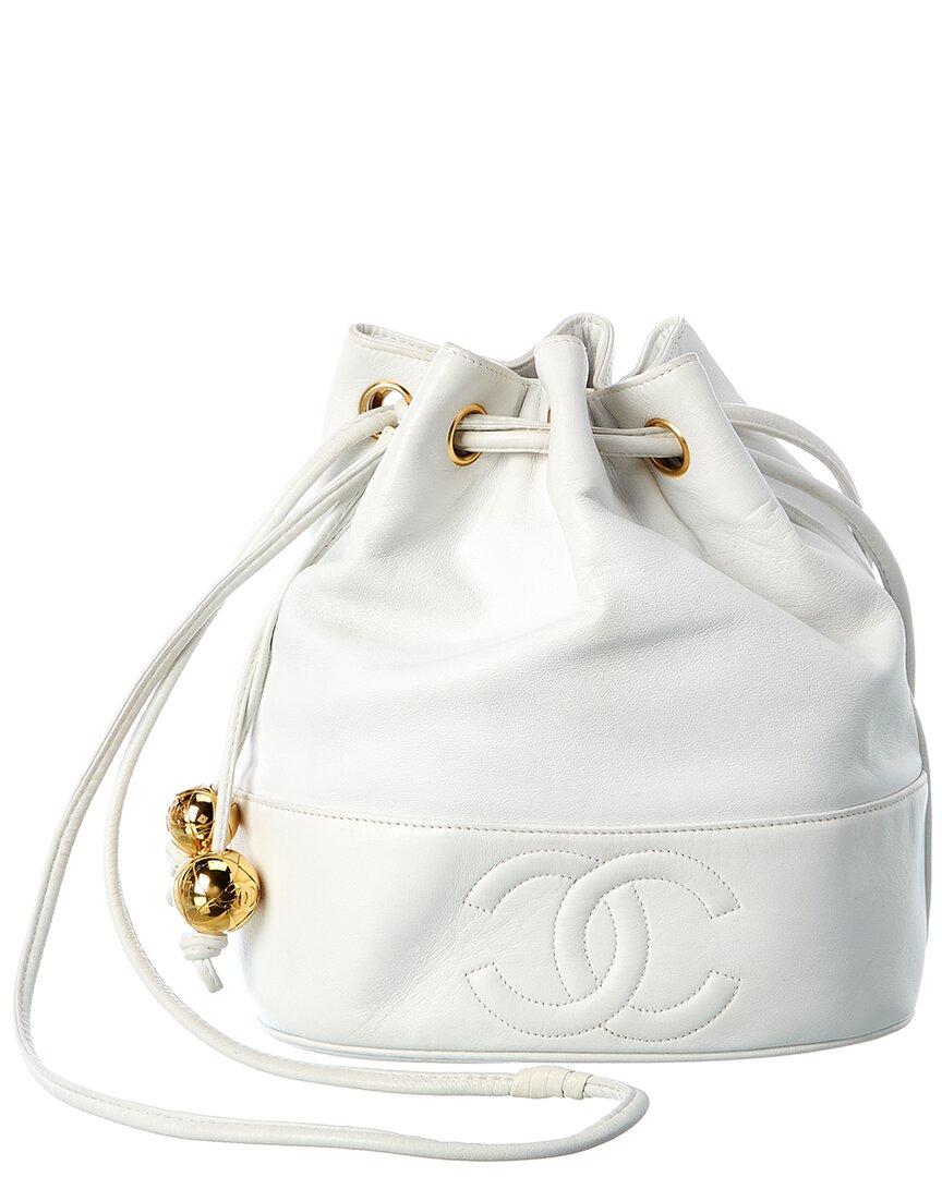 Chanel White Lambskin Leather Drawstring Bucket Bag | Lyst