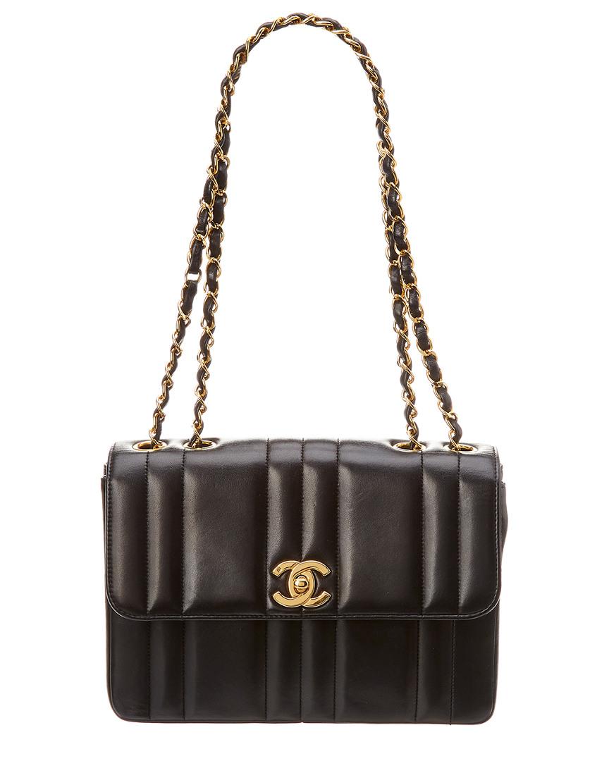 Chanel Black Lambskin Leather Small Vertical Flap Bag