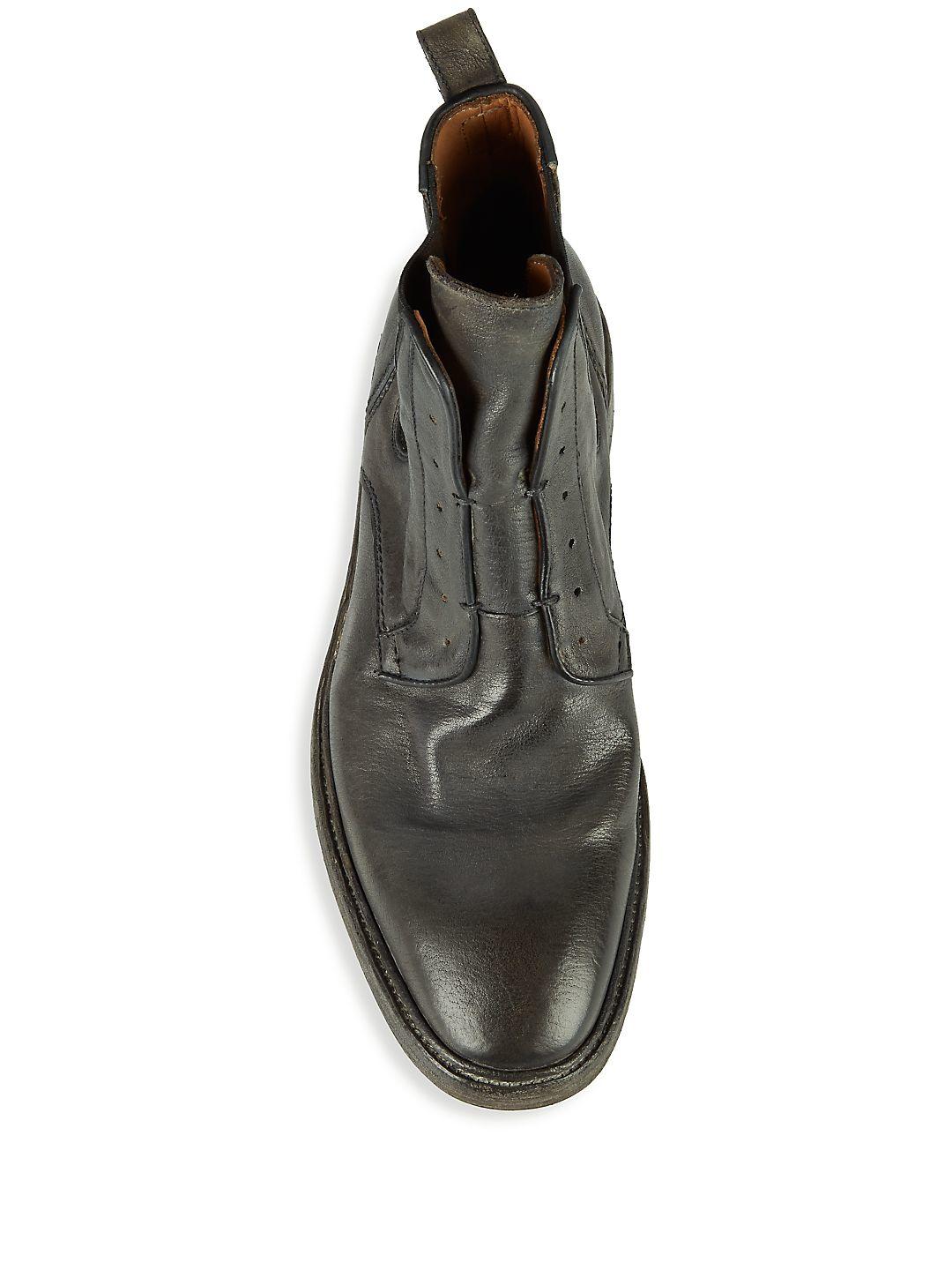 brown laceless boots