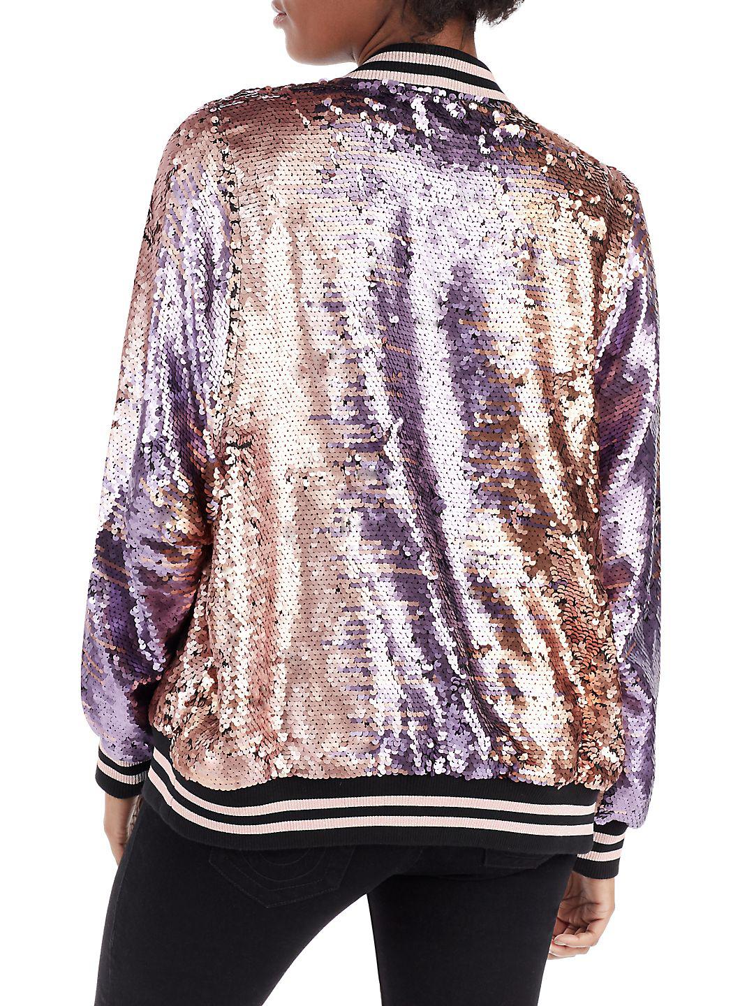 purple sequin bomber jacket