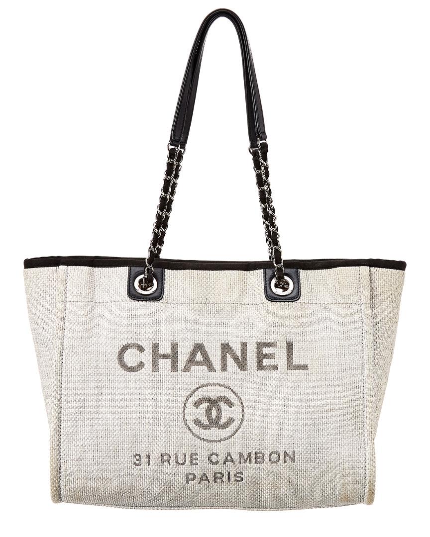 faktor Stoop organisere Chanel Light Grey Canvas Large Deauville Tote in Gray | Lyst