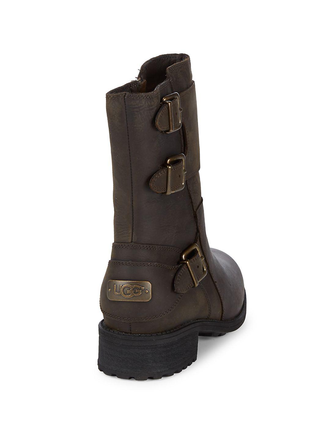 UGG Wilcox Leather Moto Boots in Brown Lyst